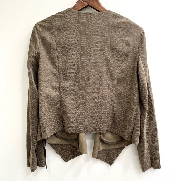 Blank NYC fast play open front draped Moto jacket olive green croc faux leather - Picture 2 of 13